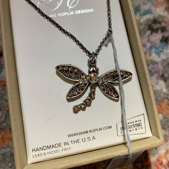 NEW ANNE KOPLIK Pink DRAGONFLY 16" NECKLACE SWAROVSKI CRYSTALS  *NIB - Picture 1 of 10